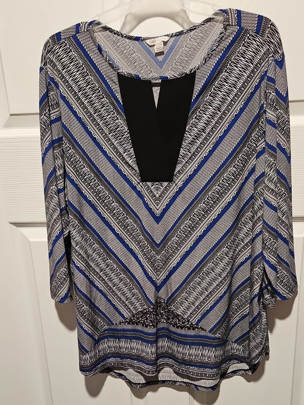 Cato Blue and Black V-Inset Patterned Tunic